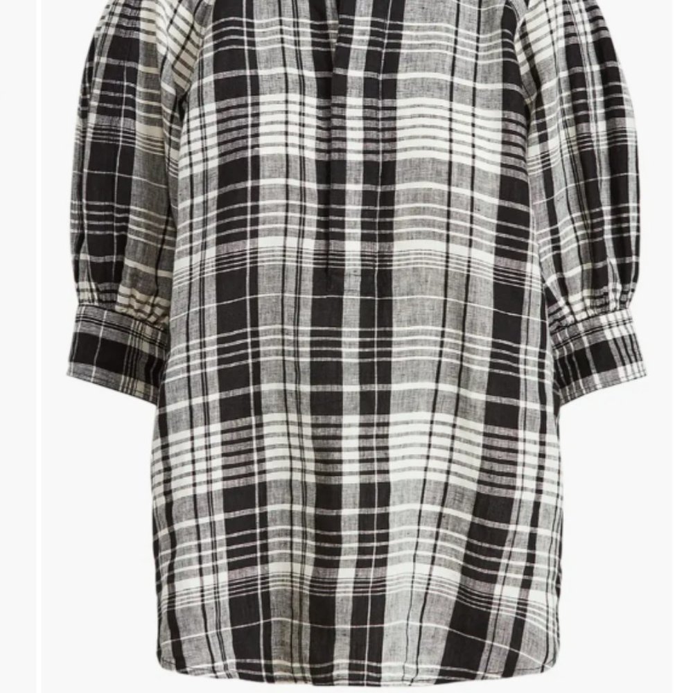 Ralph Lauren Cici Blouson-Sleeve Plaid Linen Popover - Picture 3 of 9